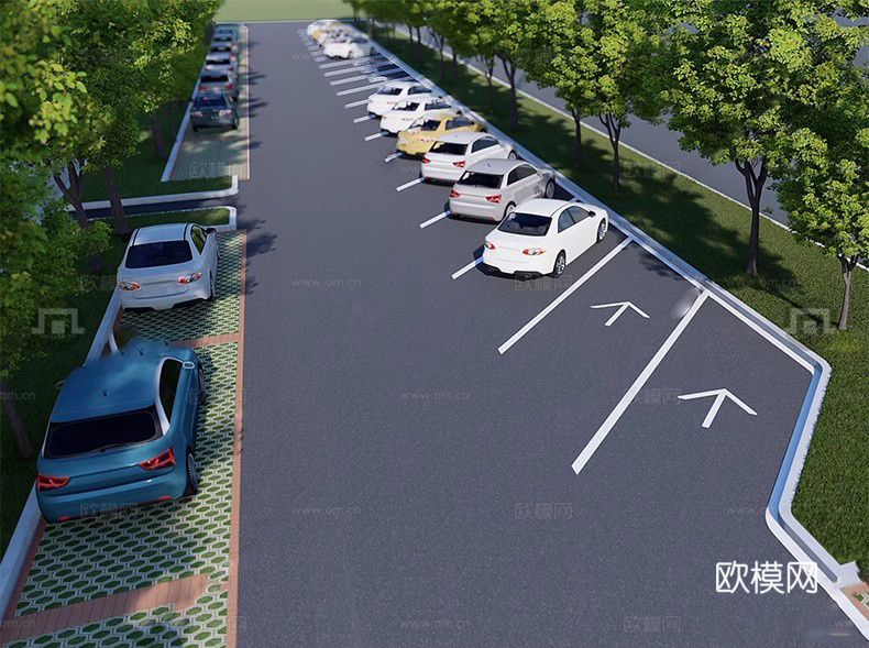 现代生态停车场 户外停车场 景区停车场su模型