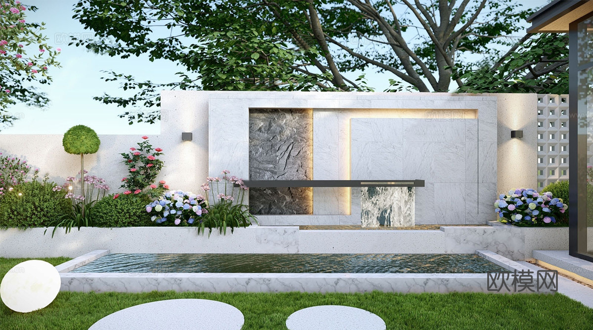 现代简约景墙 水景墙 互动墙su模型