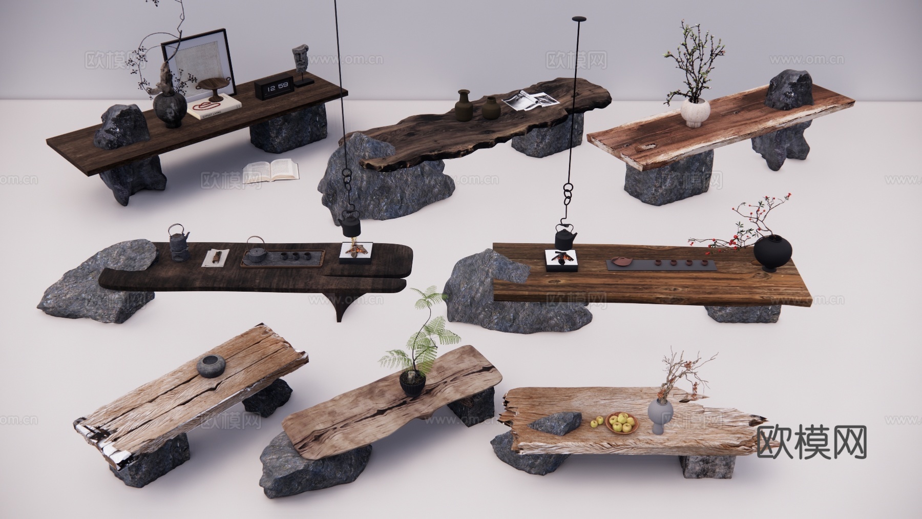 茶几 茶具 器具 小品 茶台 茶桌 茶桌椅su模型