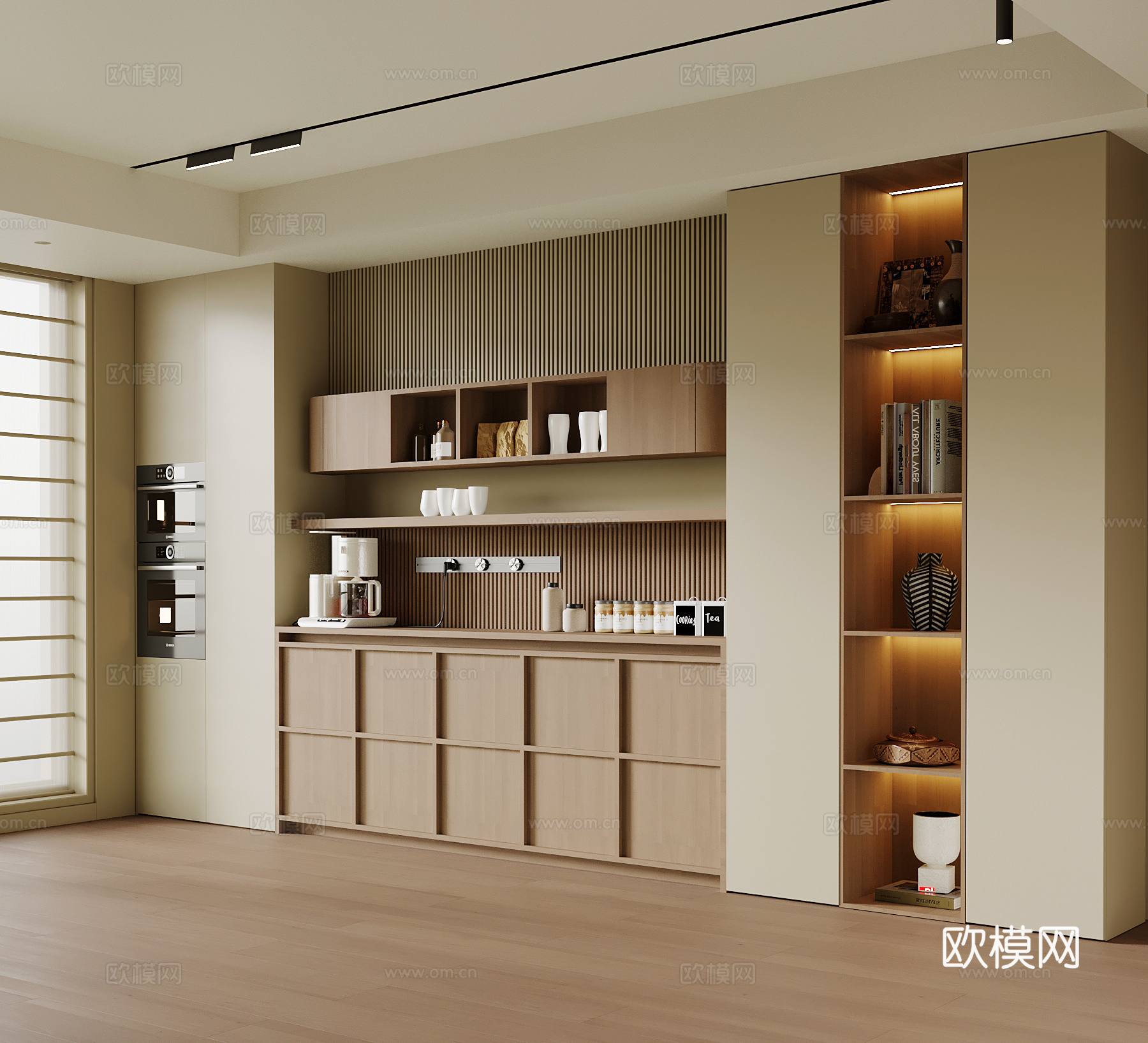 中古风备餐柜su模型下载（渲染图1）