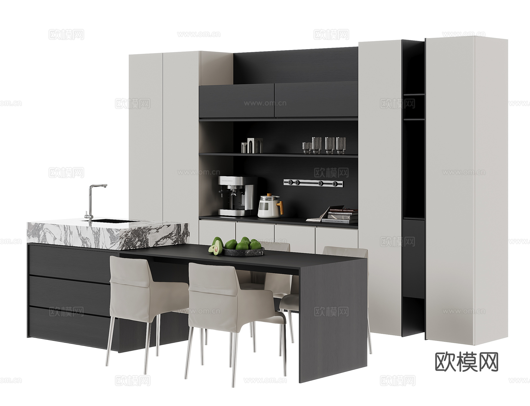 现代岛台餐桌su模型