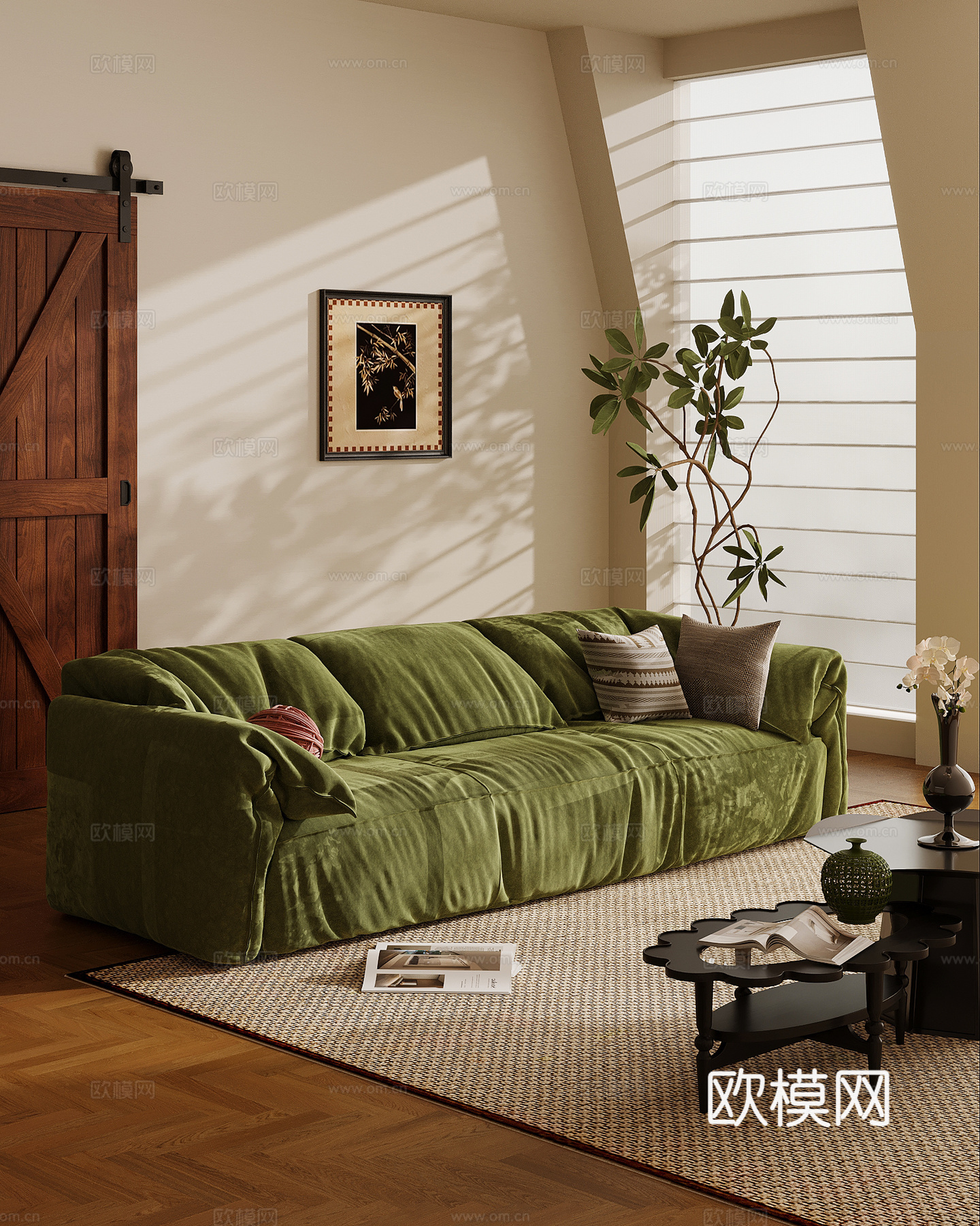 法式复古风多人沙发 直排沙发 布艺沙发3d模型下载