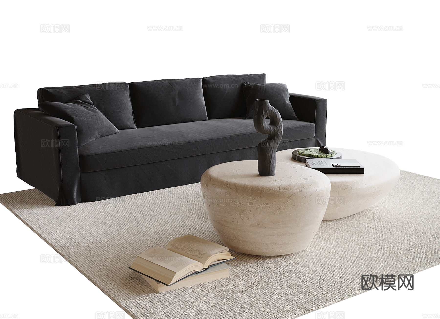 现代沙发茶几组合 双人沙发 落地灯su模型