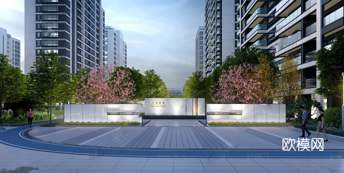 现代小区景观景墙 直线 入口景墙su模型