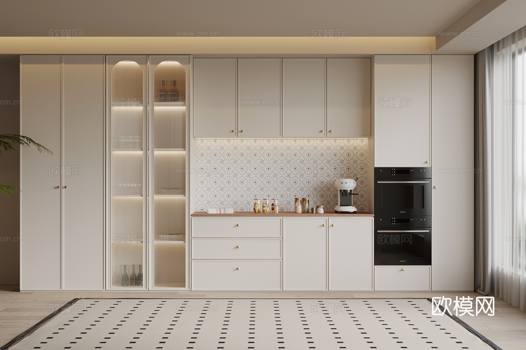 法式奶油风酒柜 餐边柜su模型