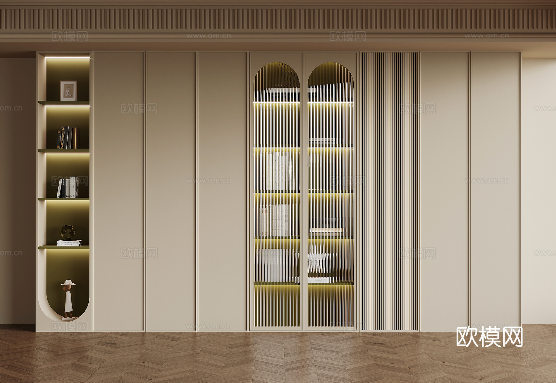 法式奶油风书柜su模型