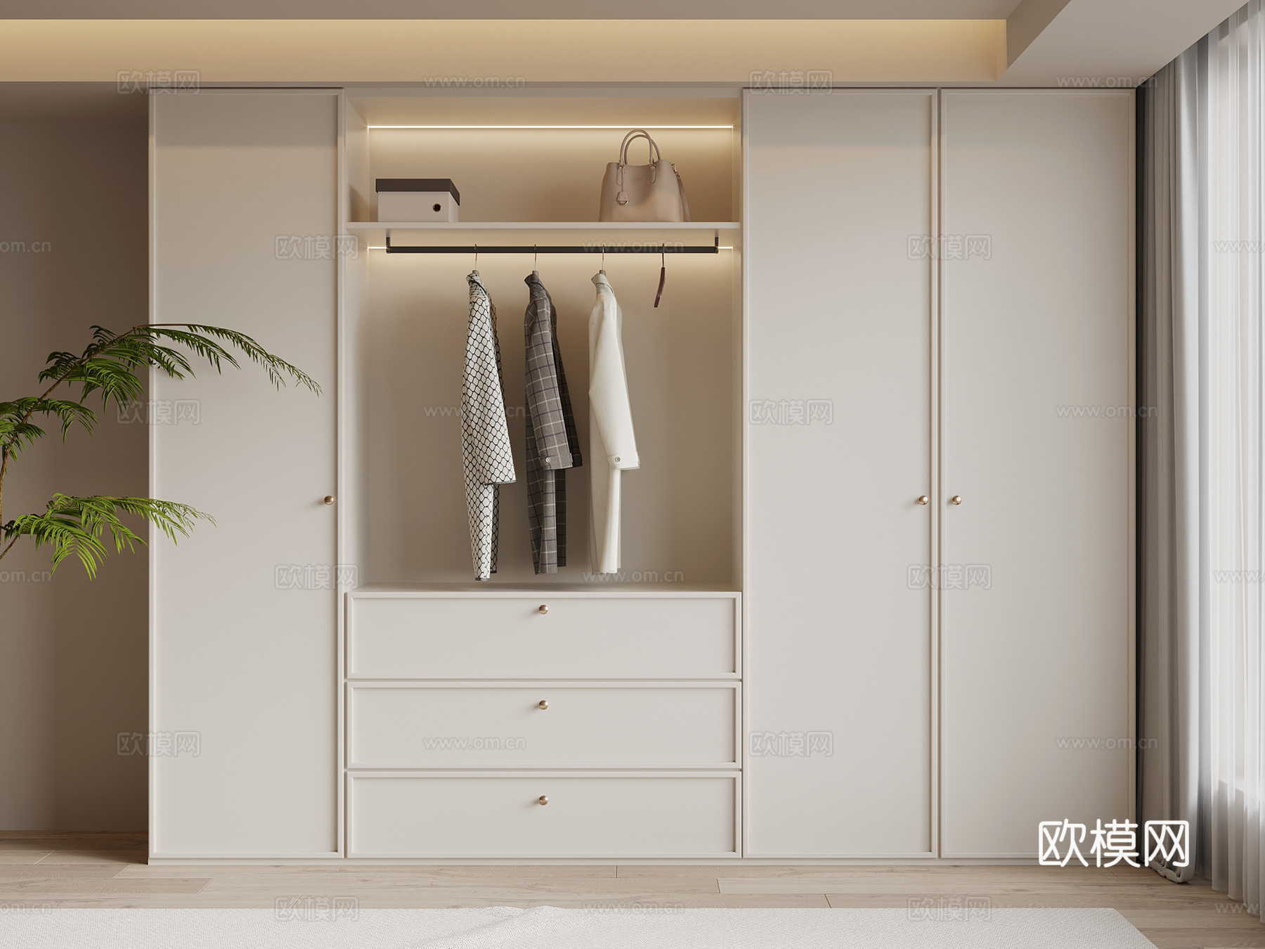 法式奶油风衣柜su模型