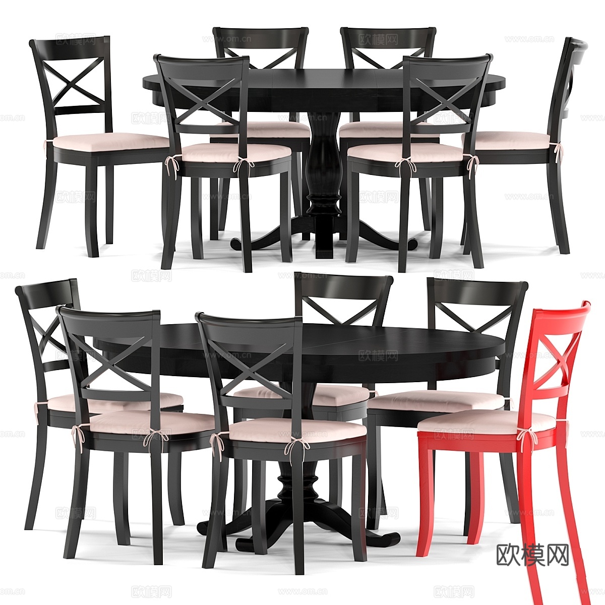 酿酒师黑木餐椅及坐垫3d模型下载