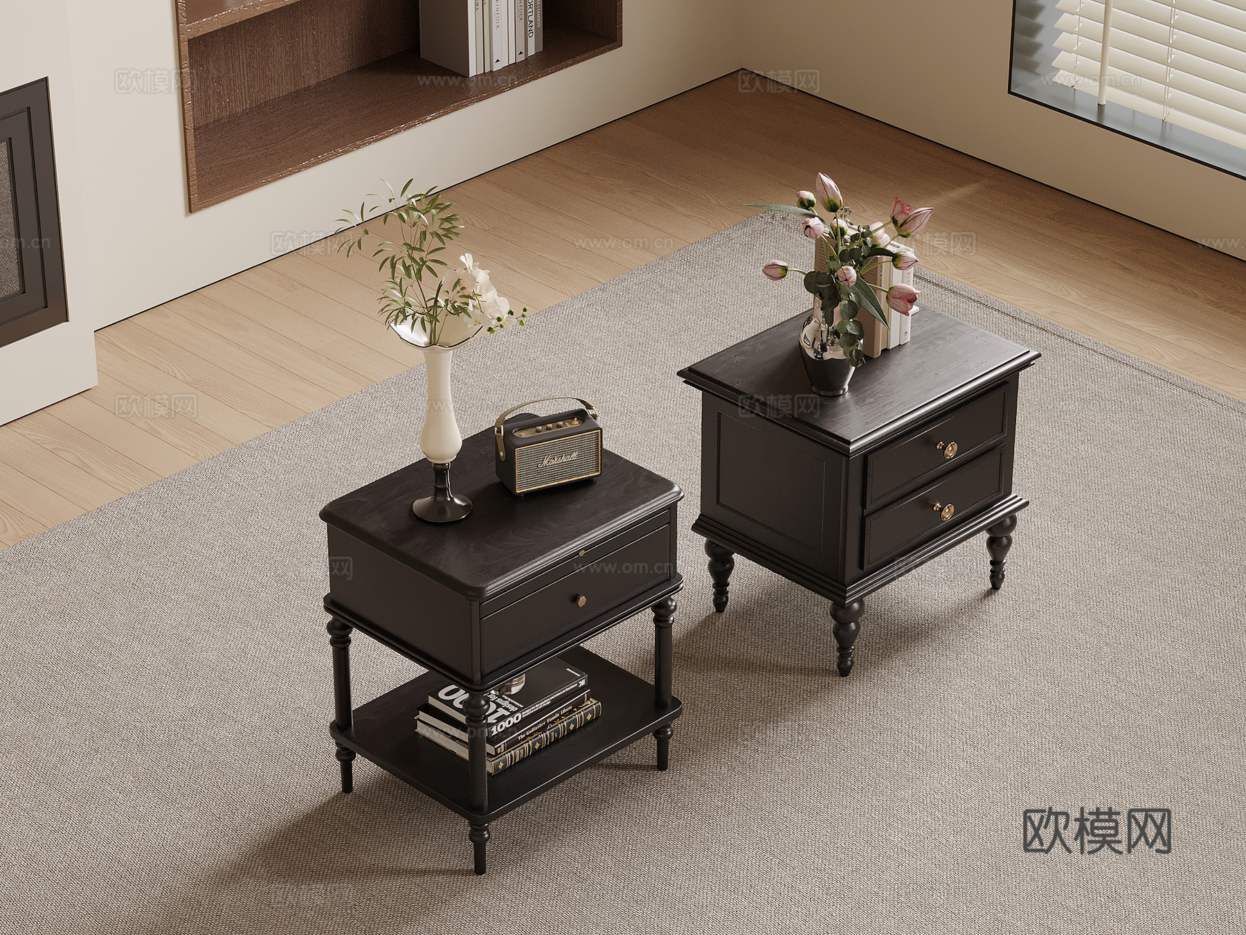 法式复古风床头柜 边柜su模型下载（渲染图1）