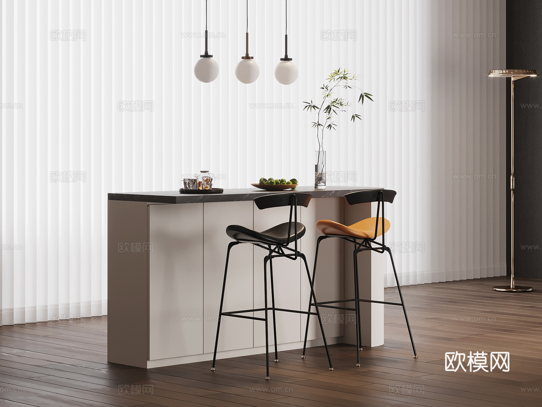现代吧台 水吧台 吧椅su模型