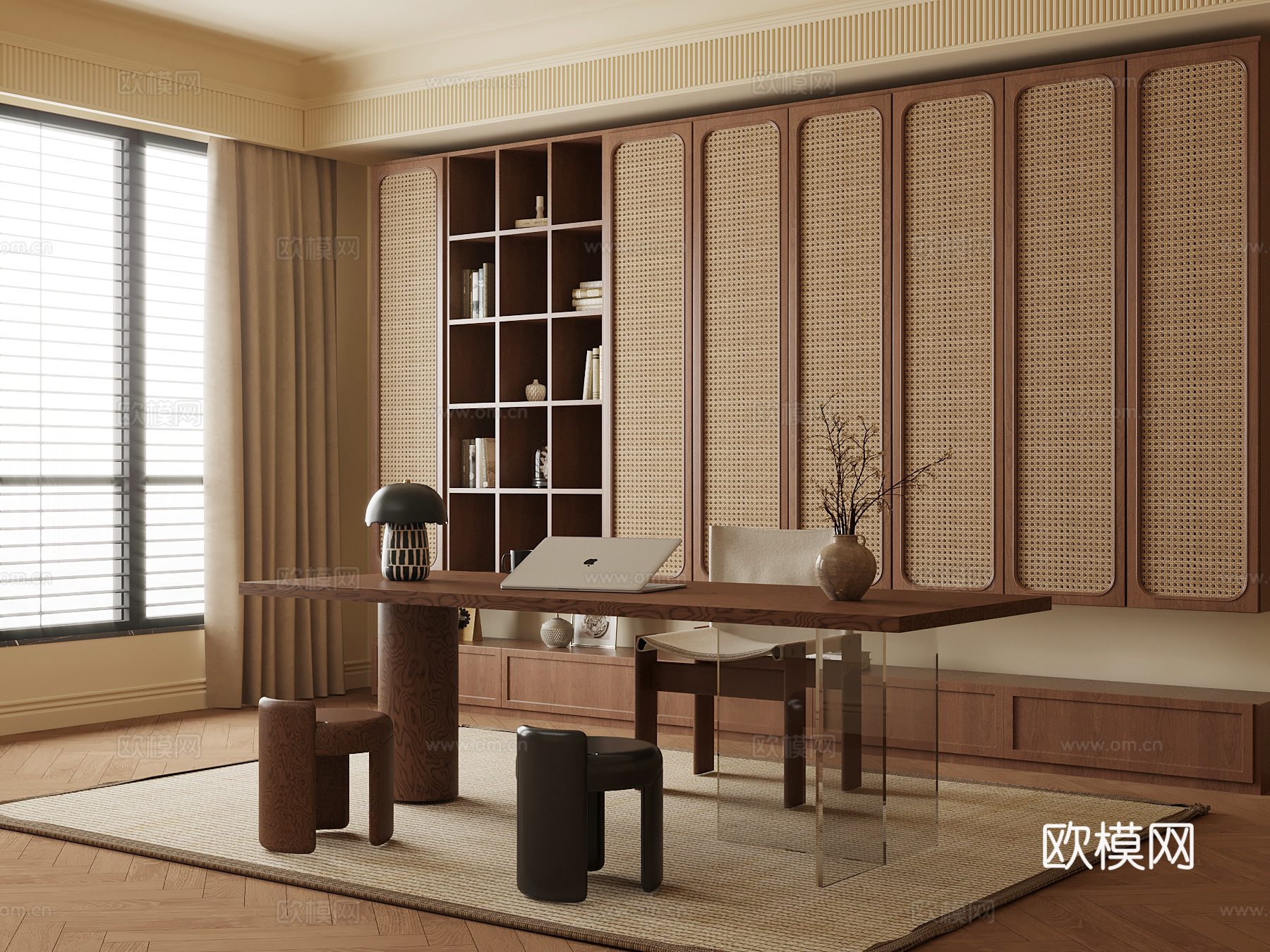 中古风书房su模型