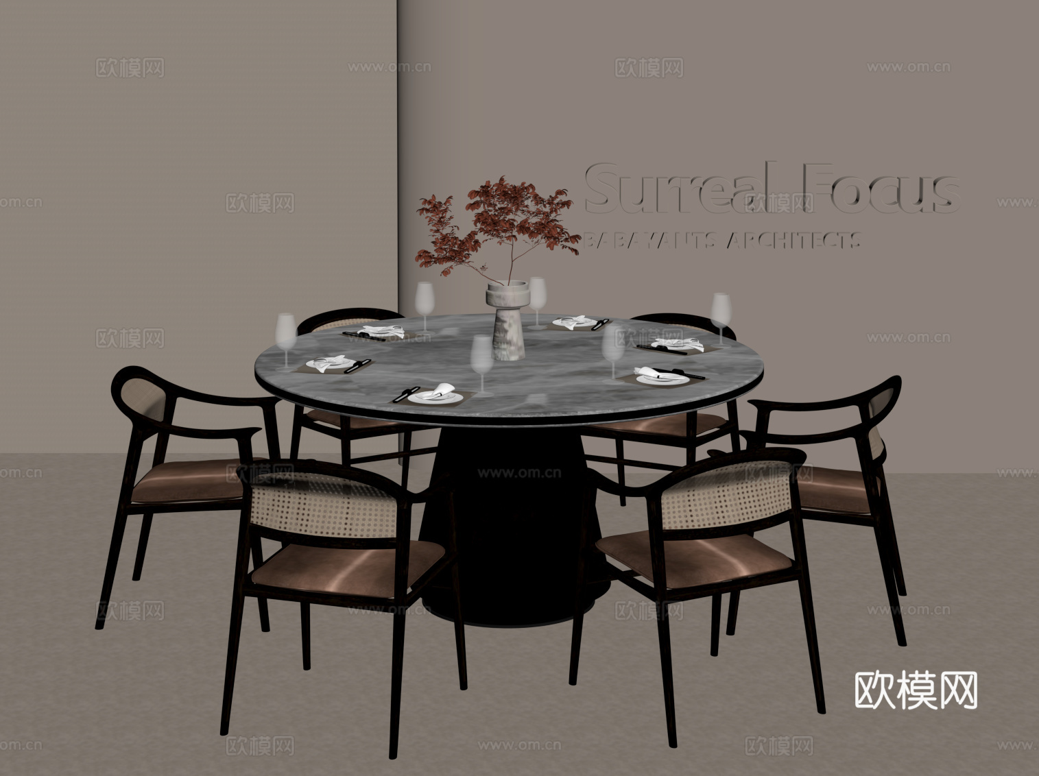 新中式圆桌su模型