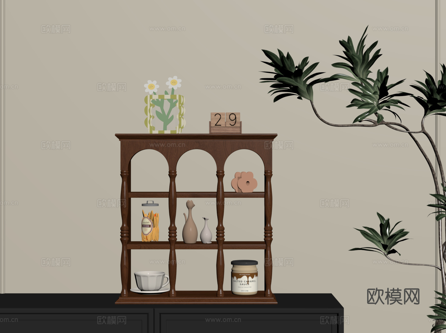 法式置物架 复古收纳架 实木杯架 壁挂展示架 装饰架su模型