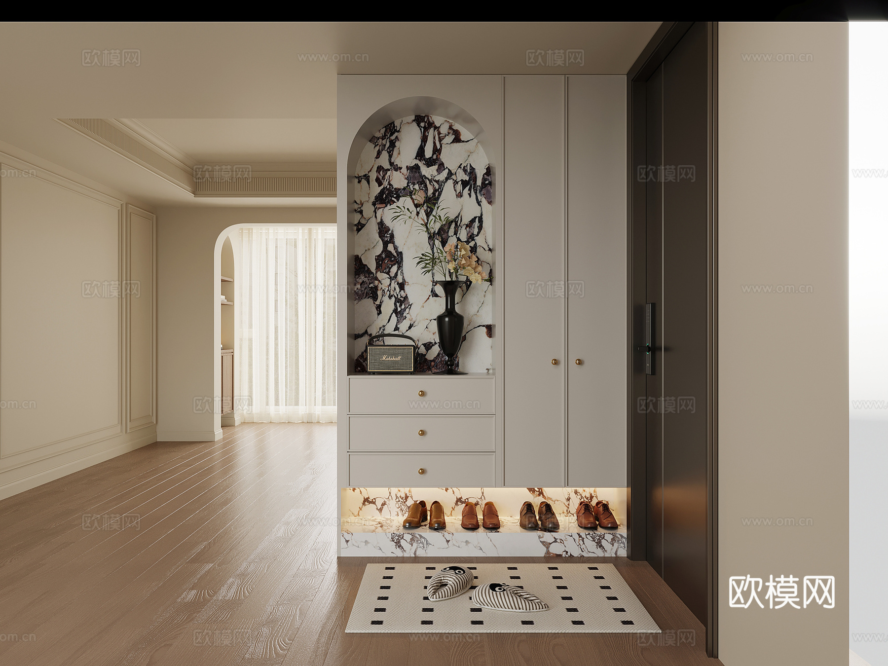 法式奶油风鞋柜 入户鞋柜su模型