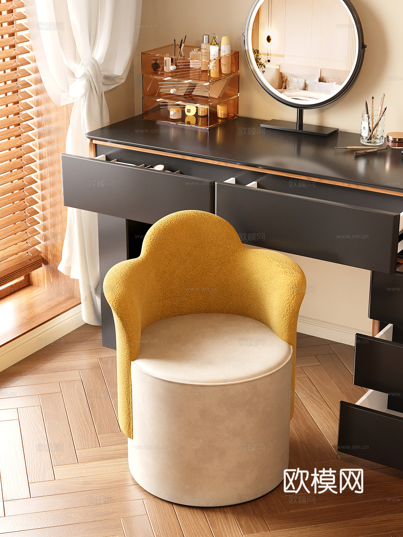 法式奶油化妆凳 梳妆椅 化妆椅su模型