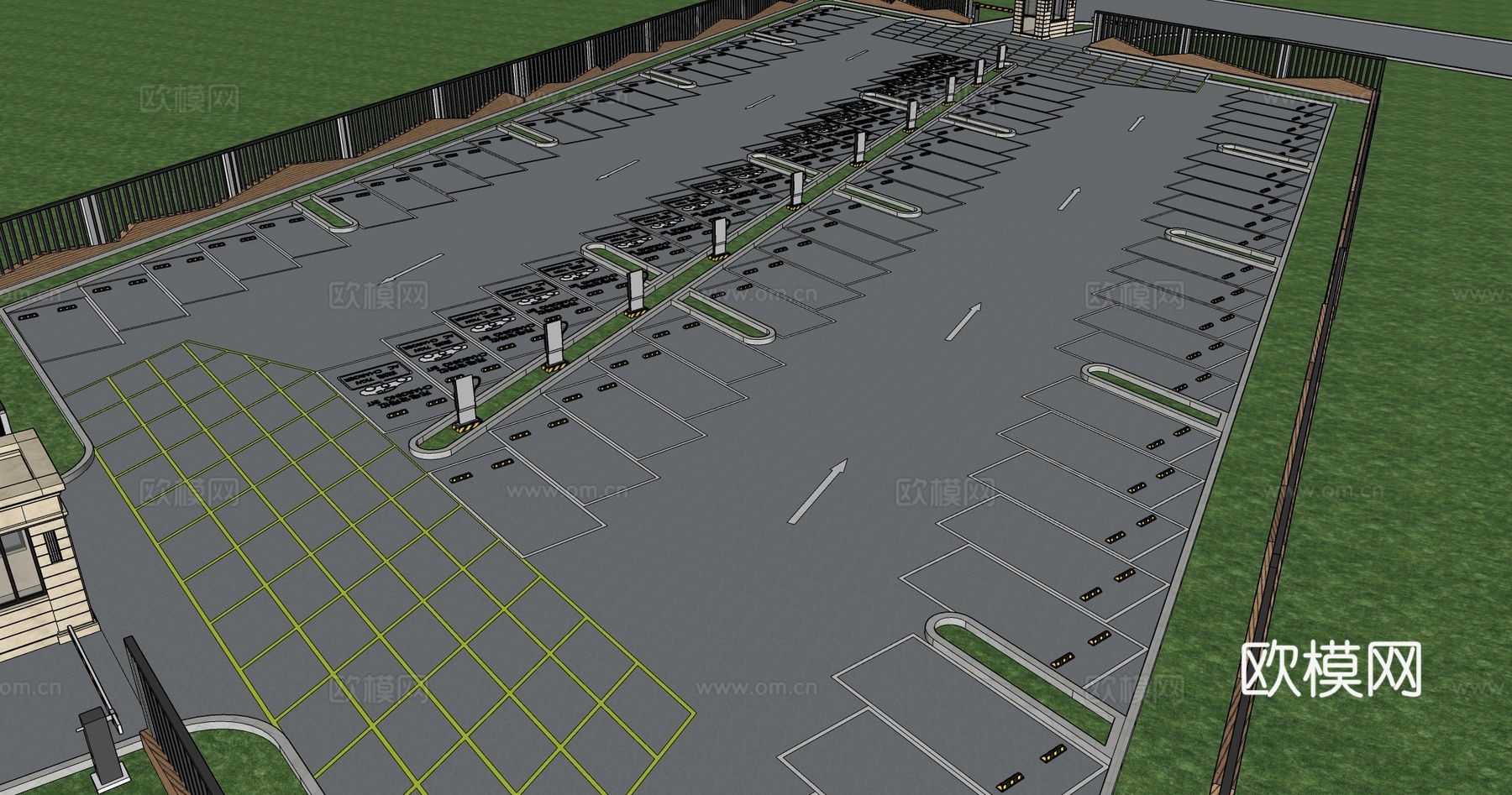 现代生态停车场 户外停车场 景区停车场su模型