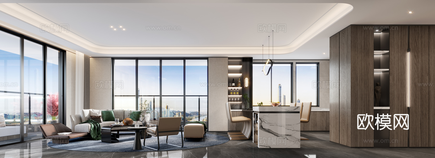 现代客餐厅3d模型下载（渲染图2）