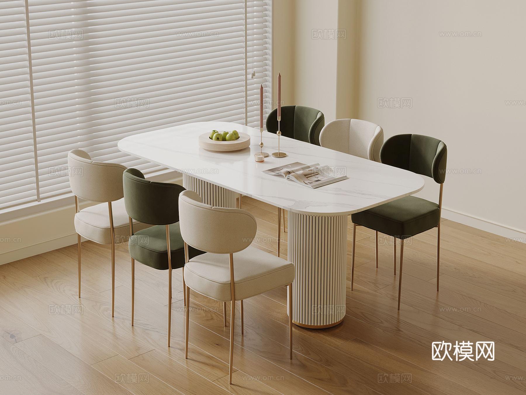 法式奶油风餐桌椅su模型