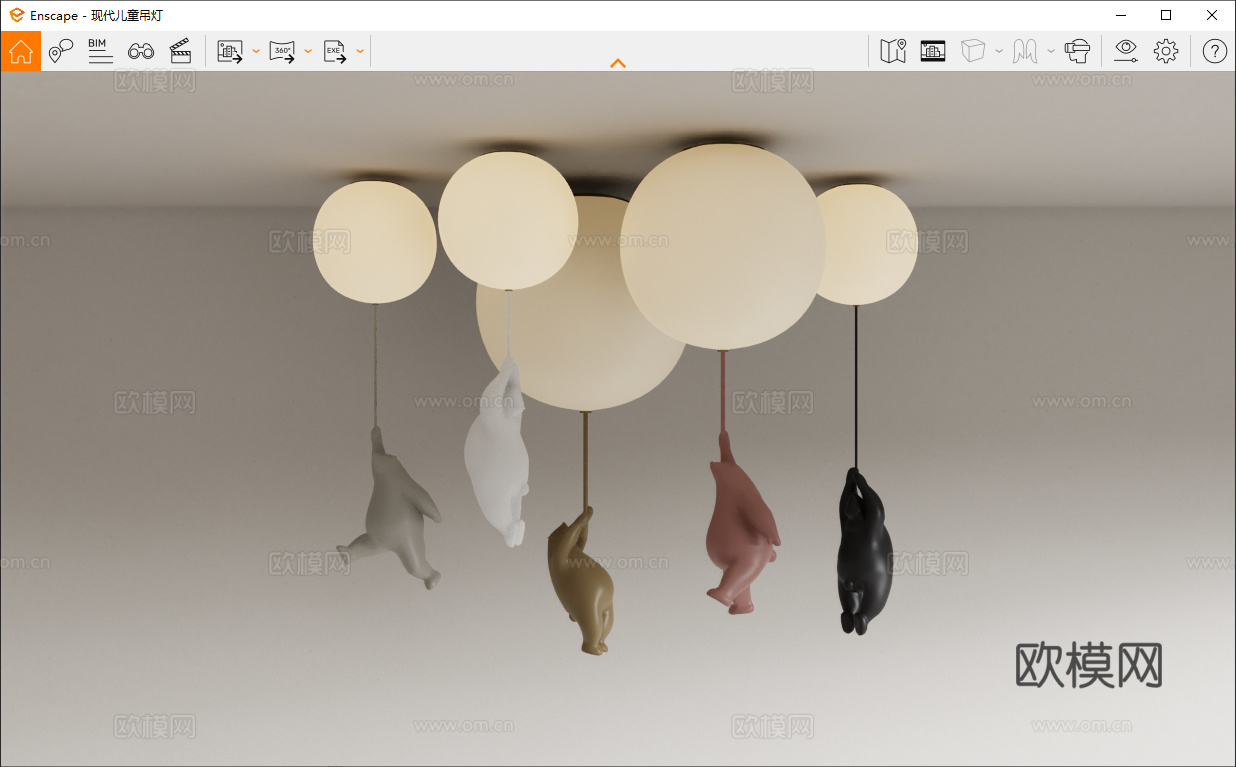 现代儿童吊灯 卡通吊灯 小熊吊灯 创意吊灯2su模型