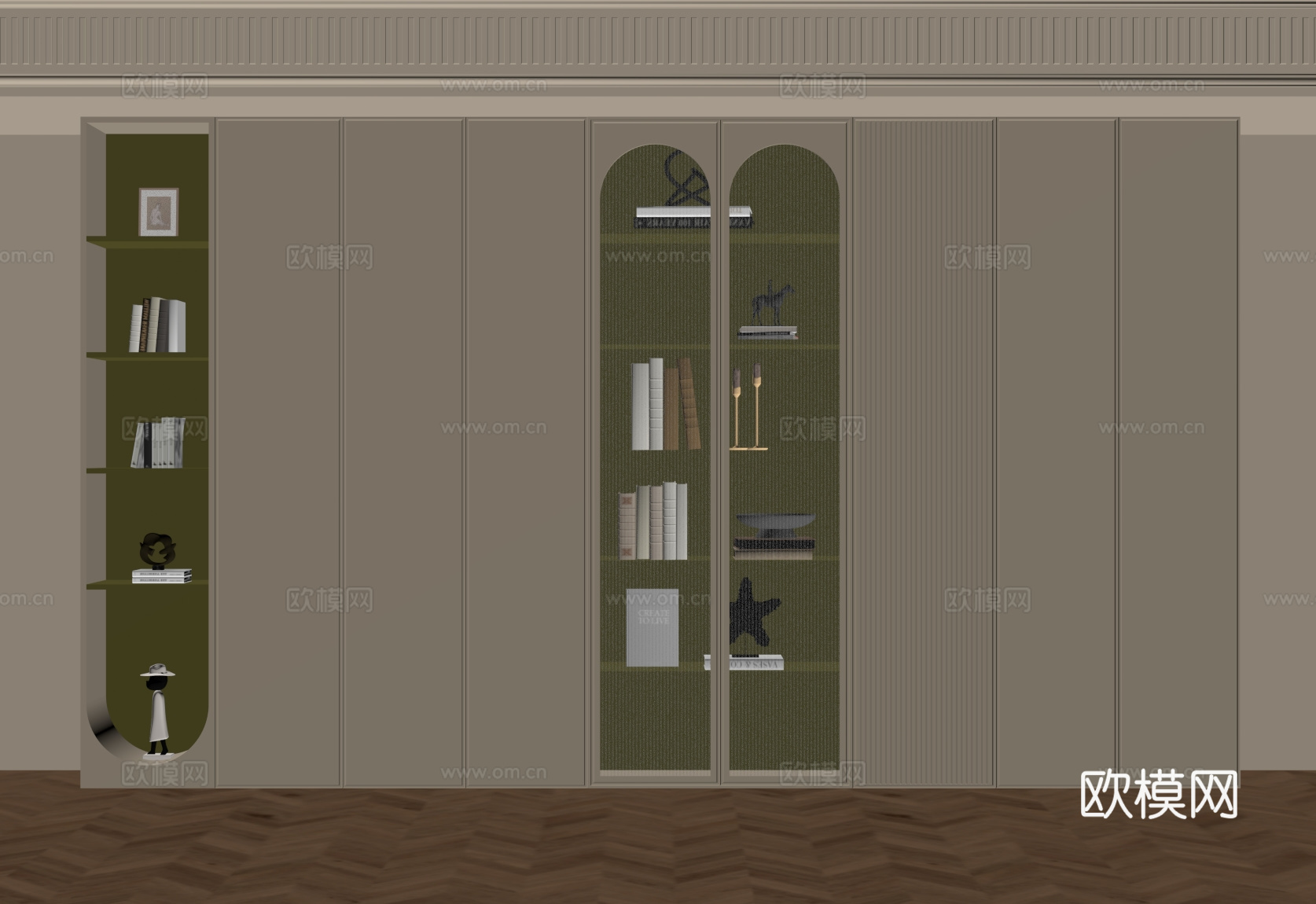 法式奶油风书柜su模型