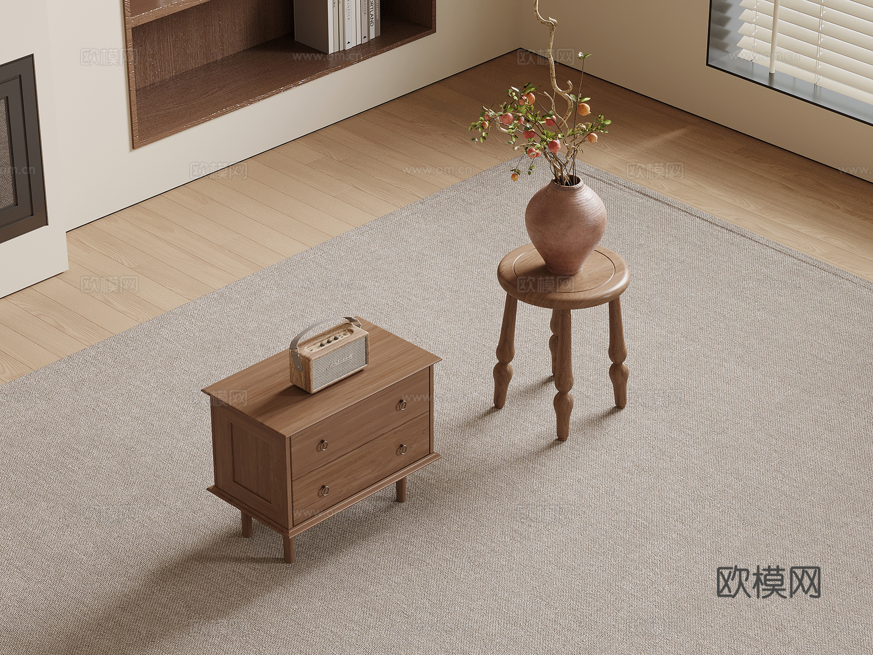 中古风床头柜 边几su模型