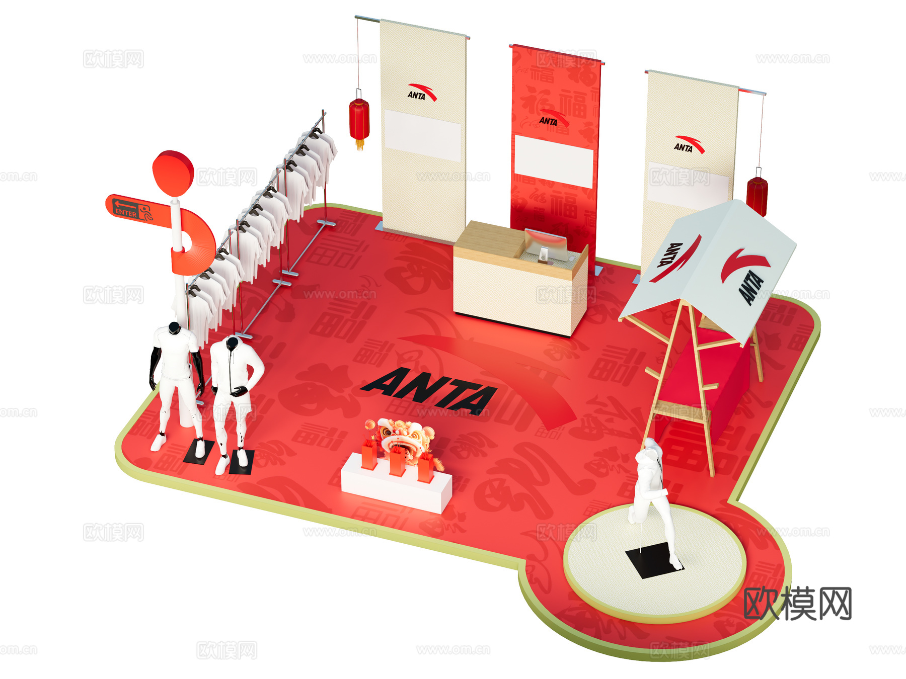 现代安踏展台 摊位su模型