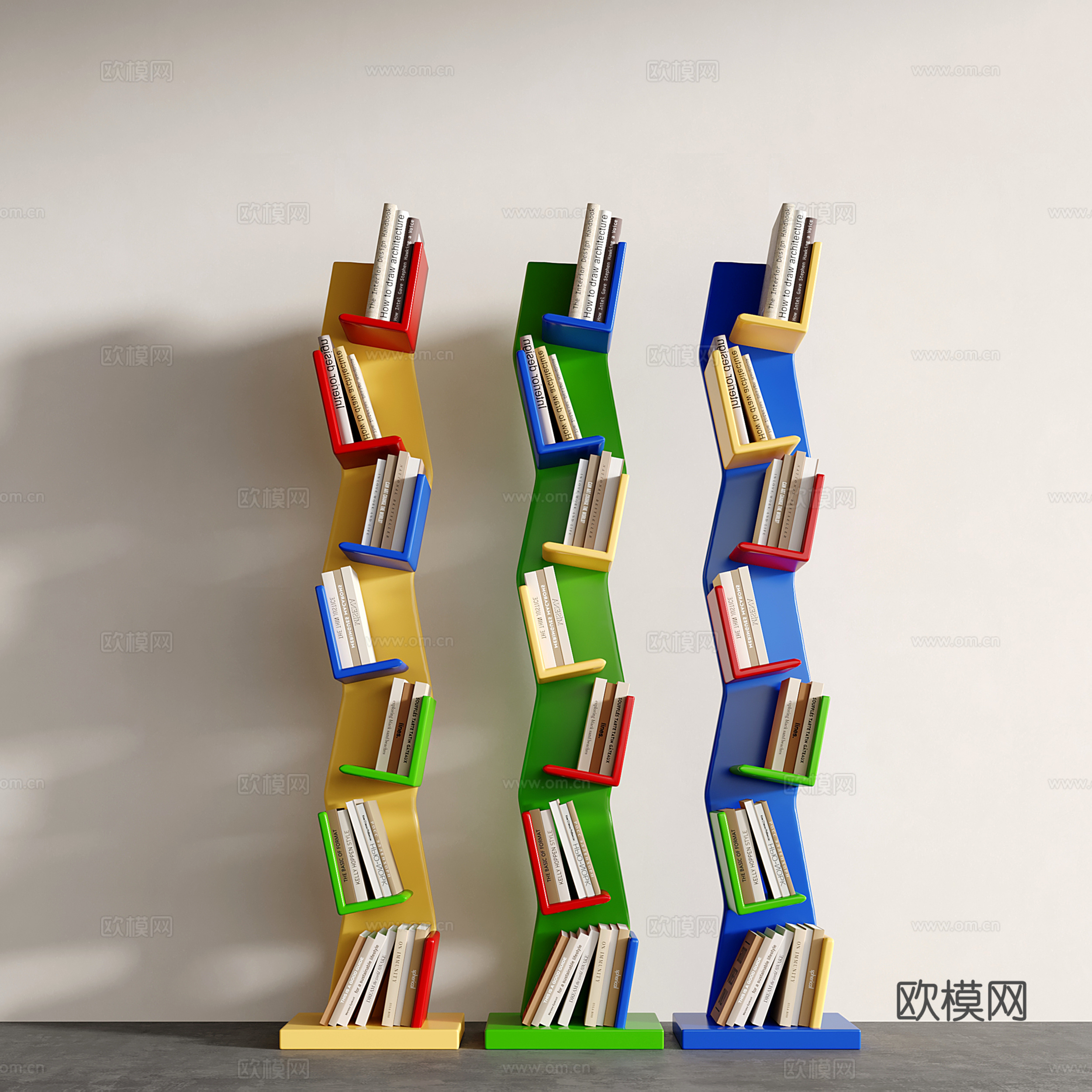 包豪斯书架 多巴胺置物架 多巴胺收纳架 孟菲斯装饰架 展示架su模型