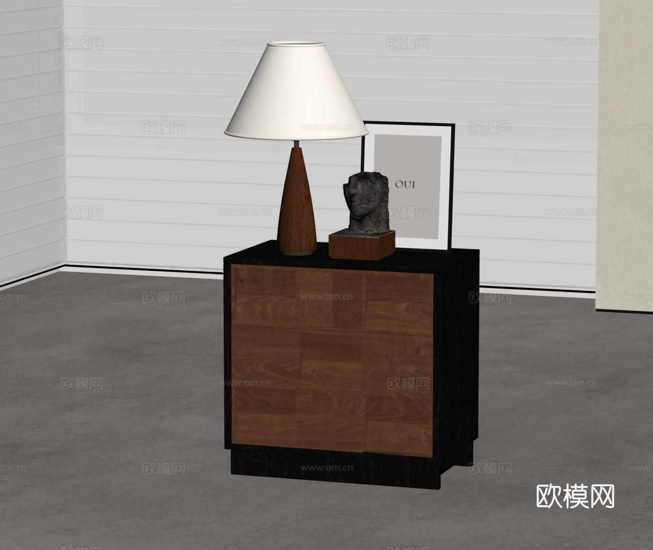 中古风床头柜 边柜su模型