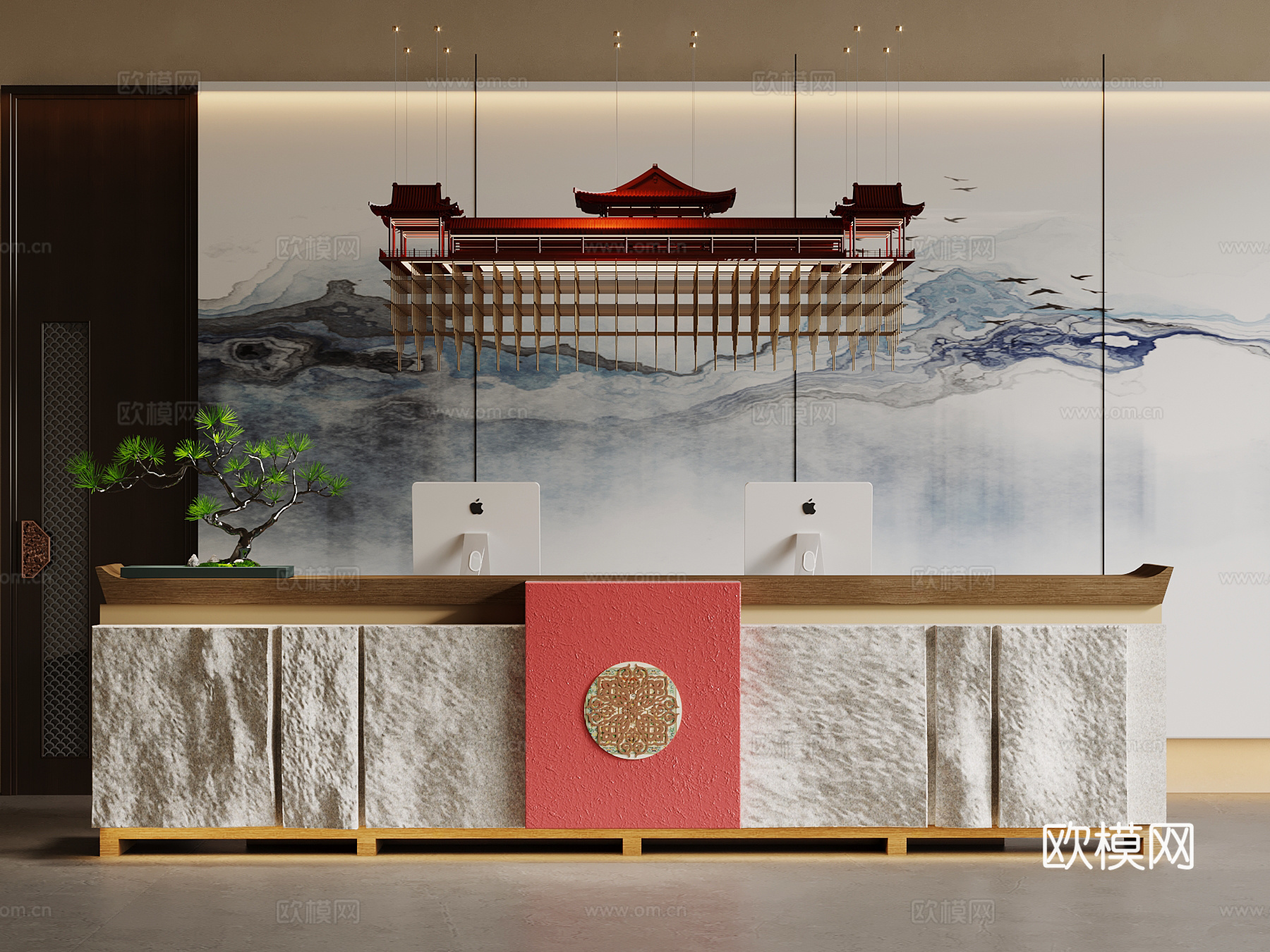 新中式前台su模型