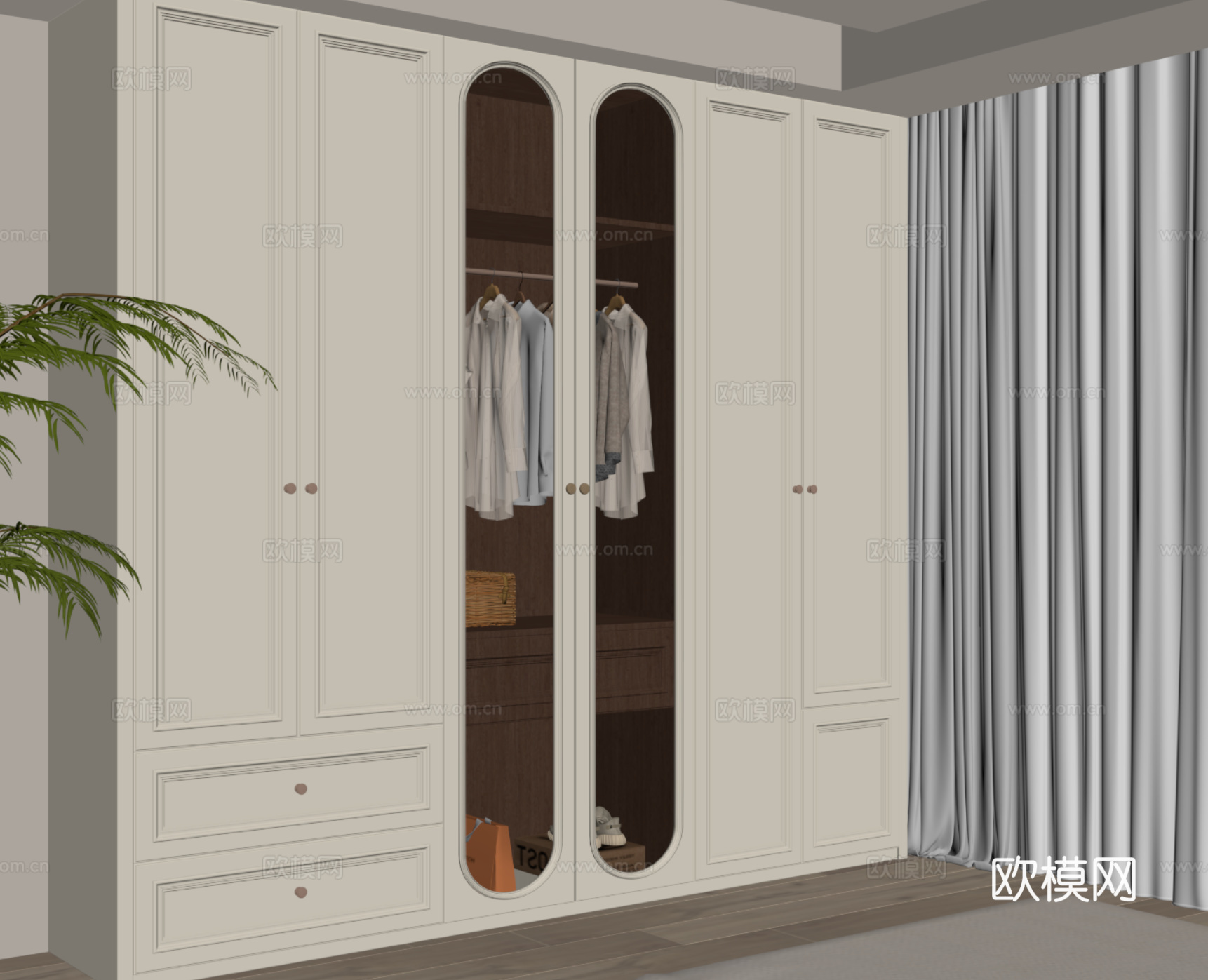 法式奶油风衣柜su模型