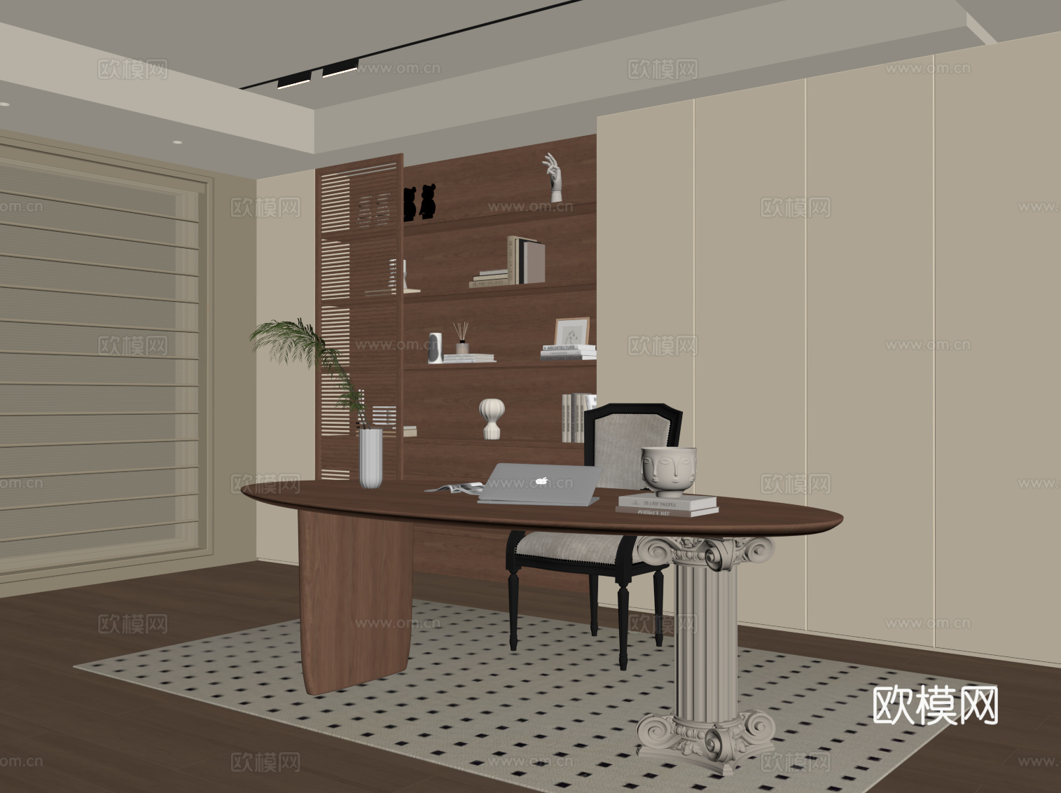 中古风书房su模型