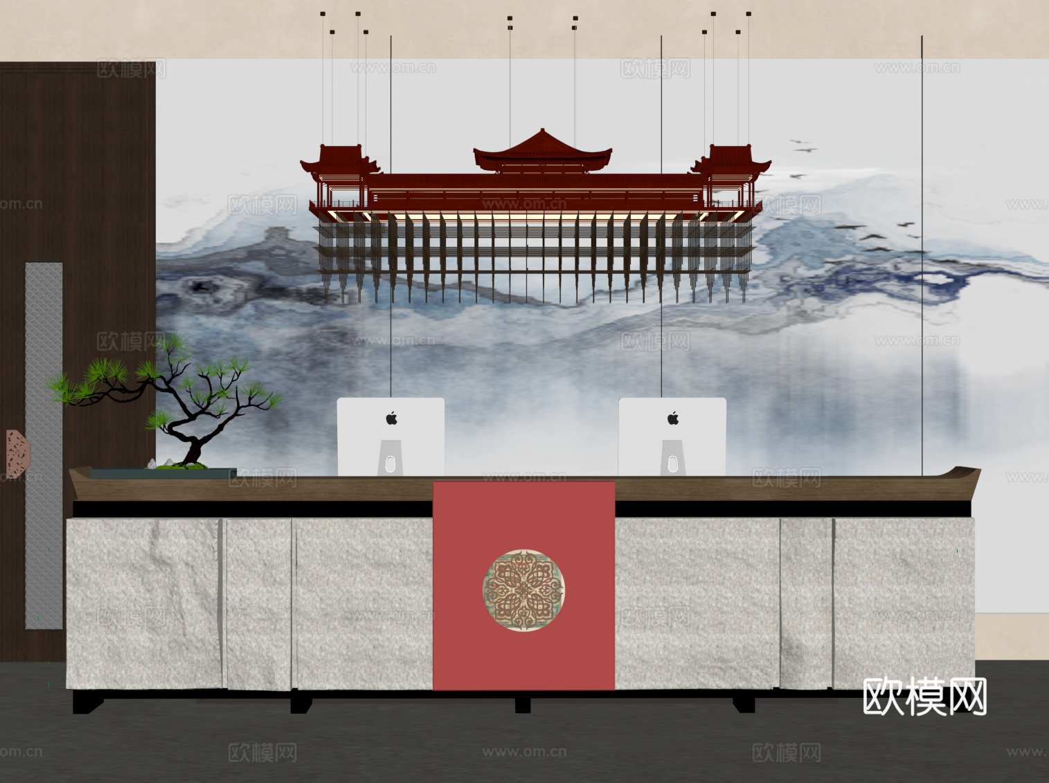 新中式前台su模型