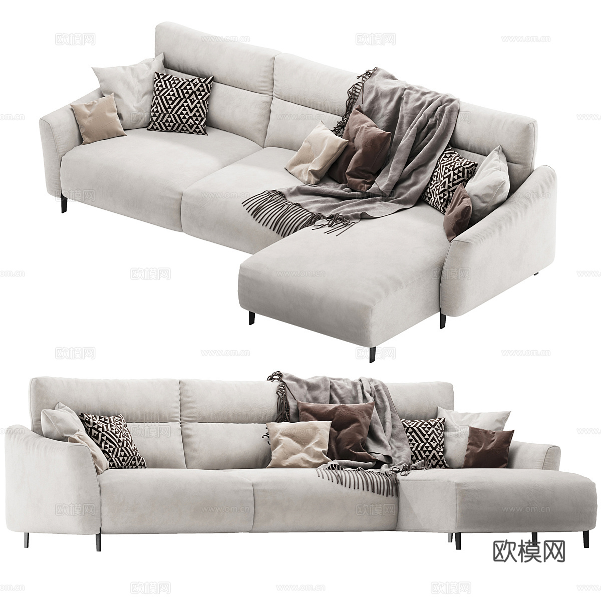 现代意式布艺组合转角沙发3d模型下载（渲染图3）