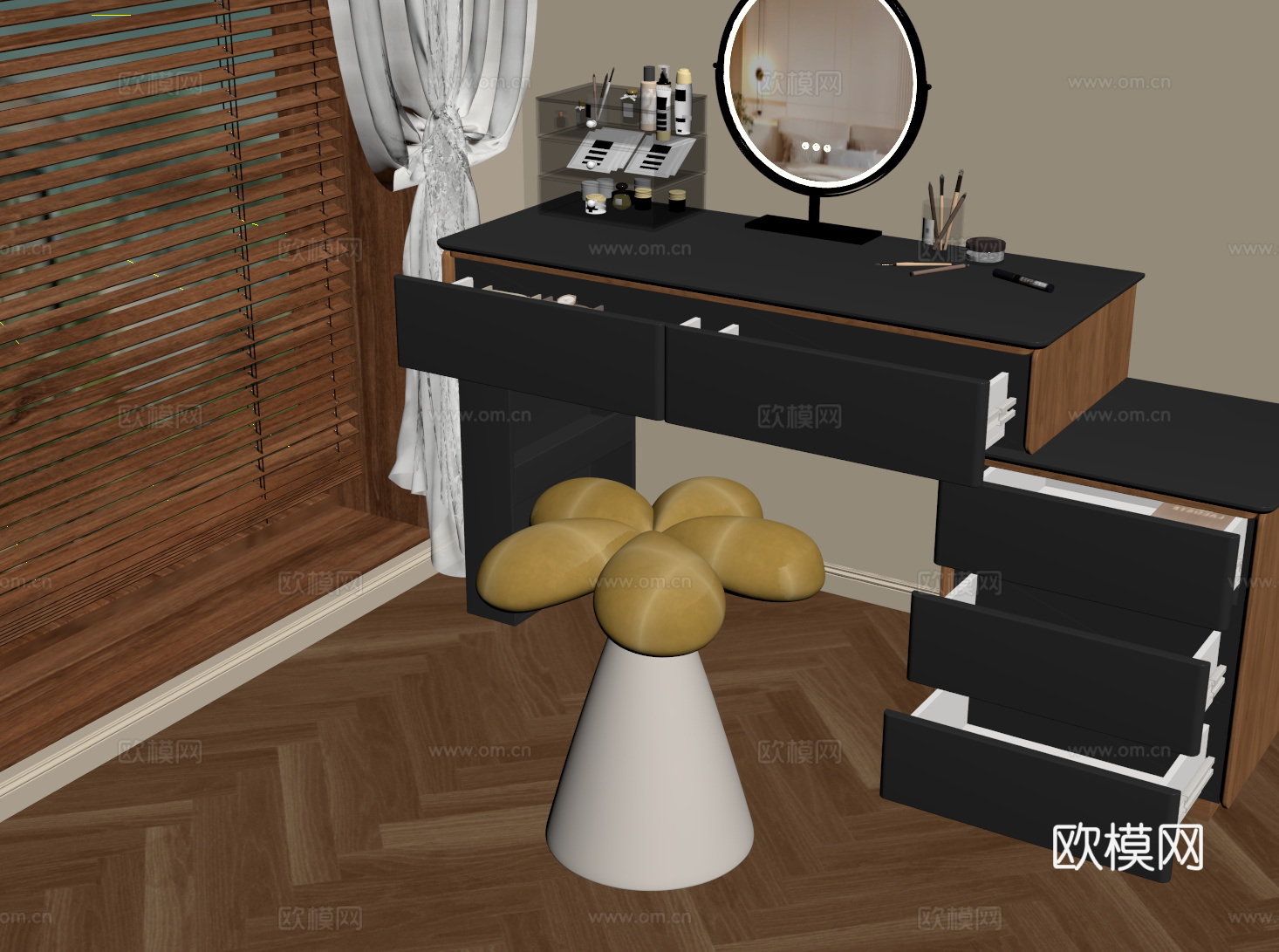 法式奶油化妆凳 梳妆凳 沙发凳 花瓣凳su模型