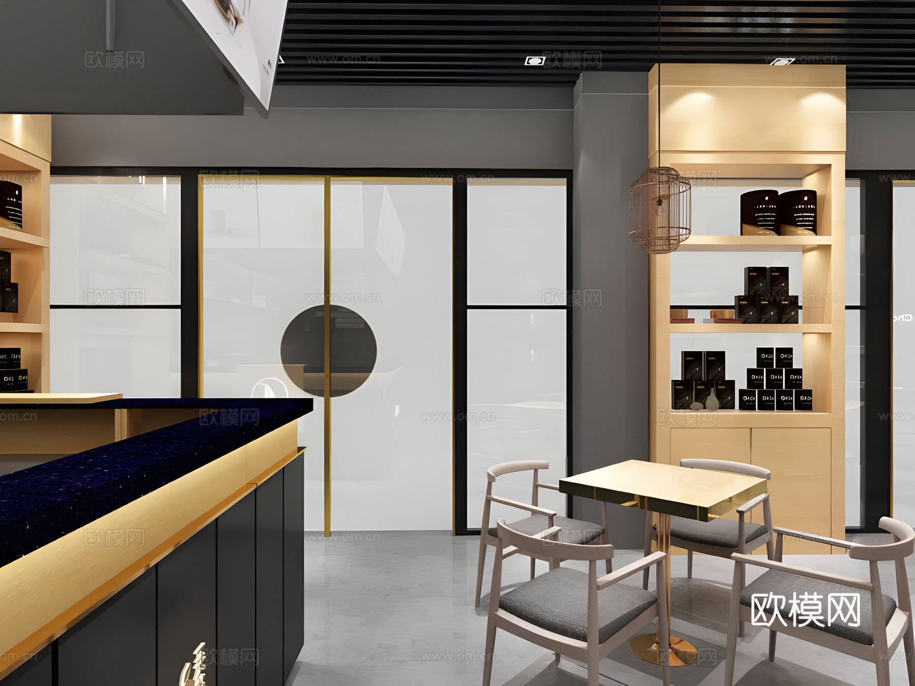 奶茶店 最新全套施工图 效果图合集cad施工图下载（渲染图3）