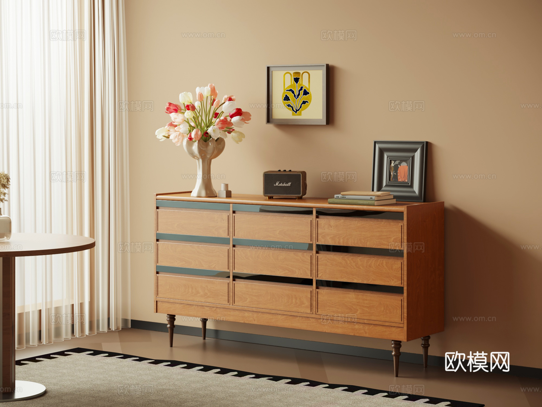 中古风玄关柜 边柜 斗柜su模型