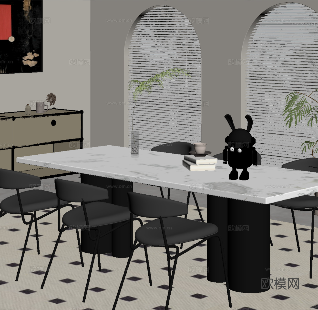 现代简约餐桌椅su模型