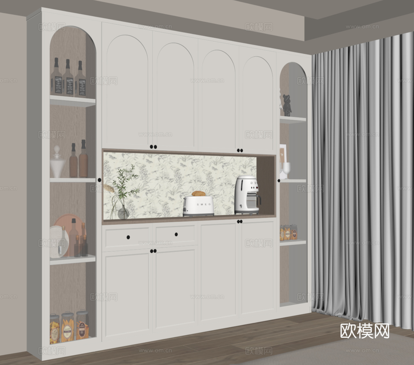 法式奶油风酒柜 餐边柜su模型