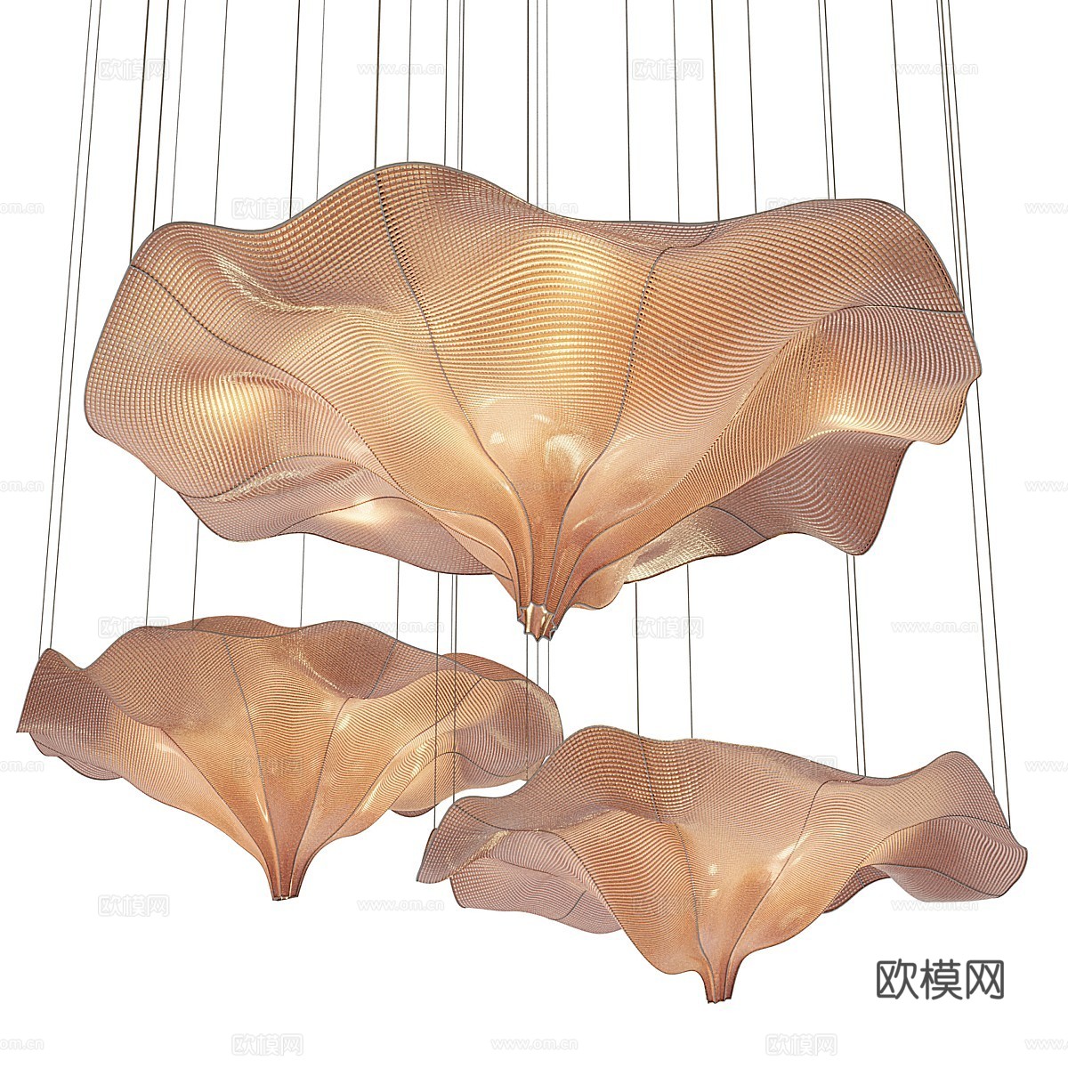 新中式轻奢金属网装饰吊灯3d模型下载（渲染图1）