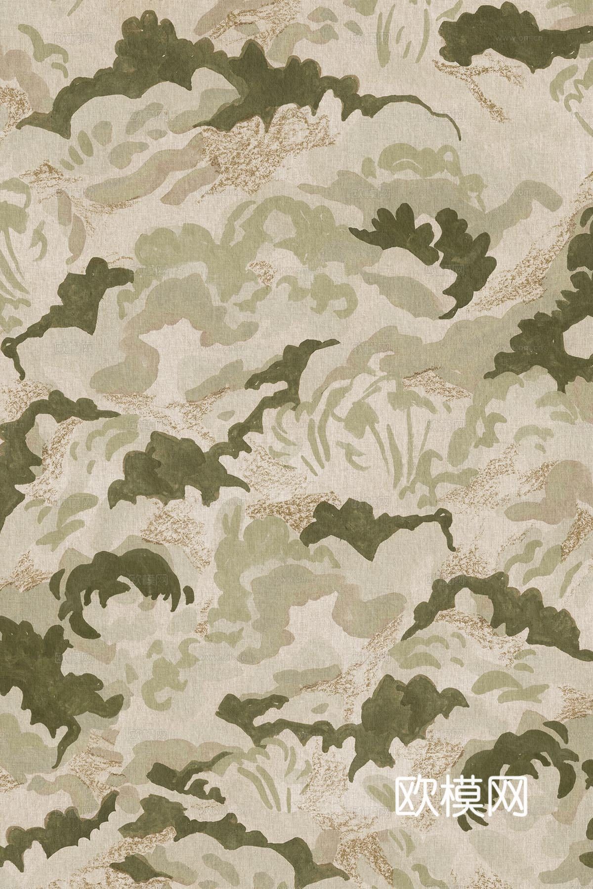 现代新中式其他地毯_绿色图案地毯_壁纸墙布渐变贴图