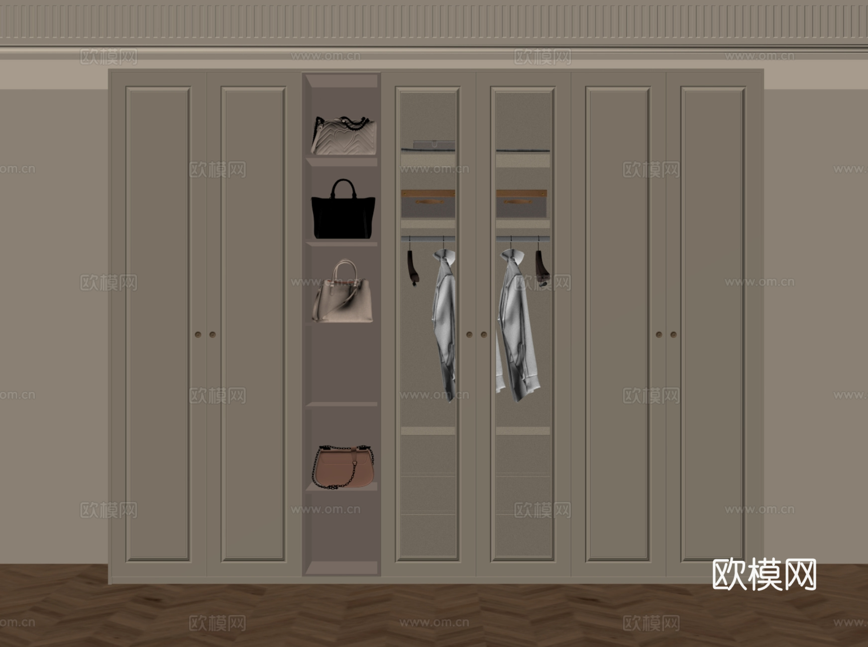 法式奶油风衣柜su模型
