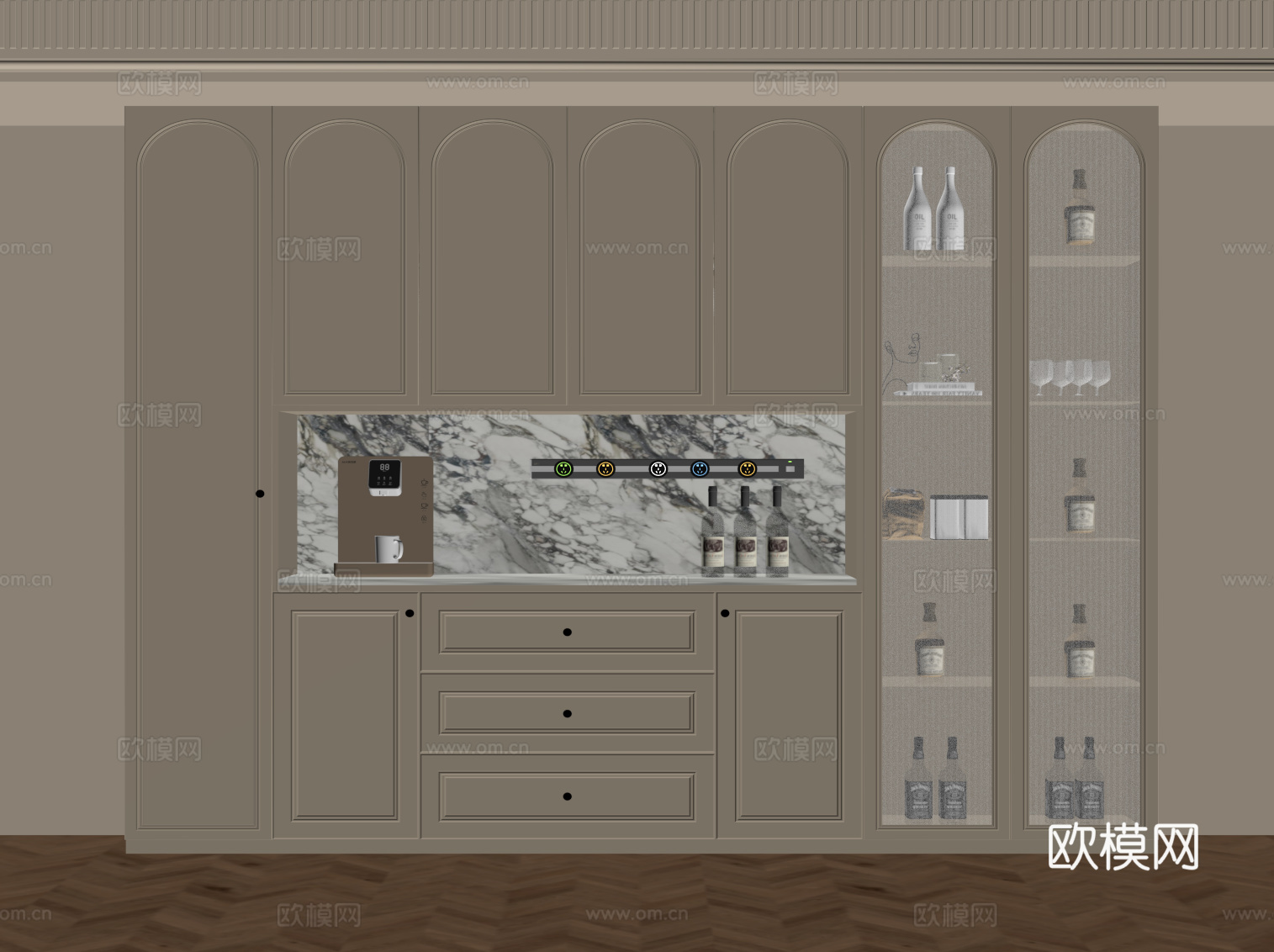法式奶油风酒柜 餐边柜su模型