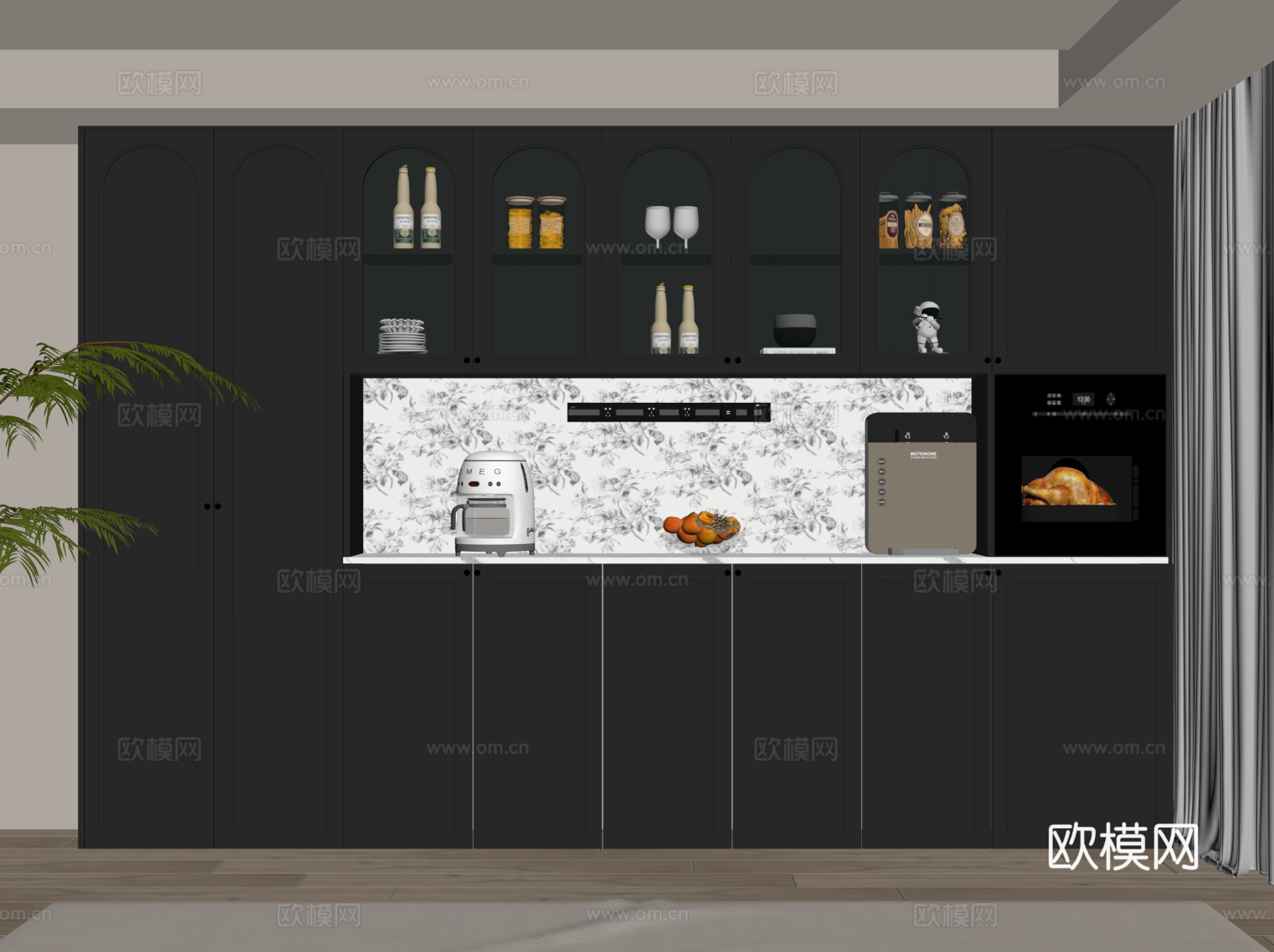 法式复古风酒柜 餐边柜su模型