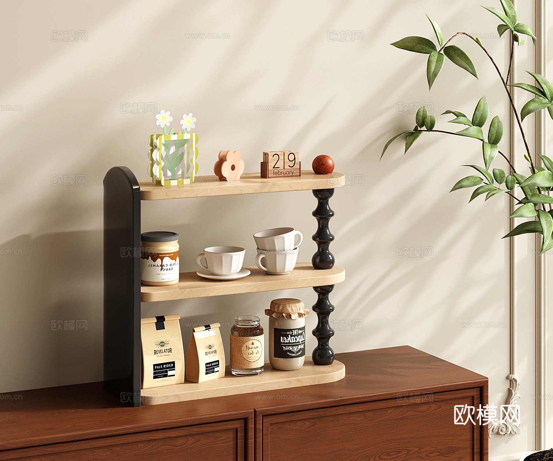 法式置物架 复古收纳架 装饰架 三层展示架 杯架3d模型下载