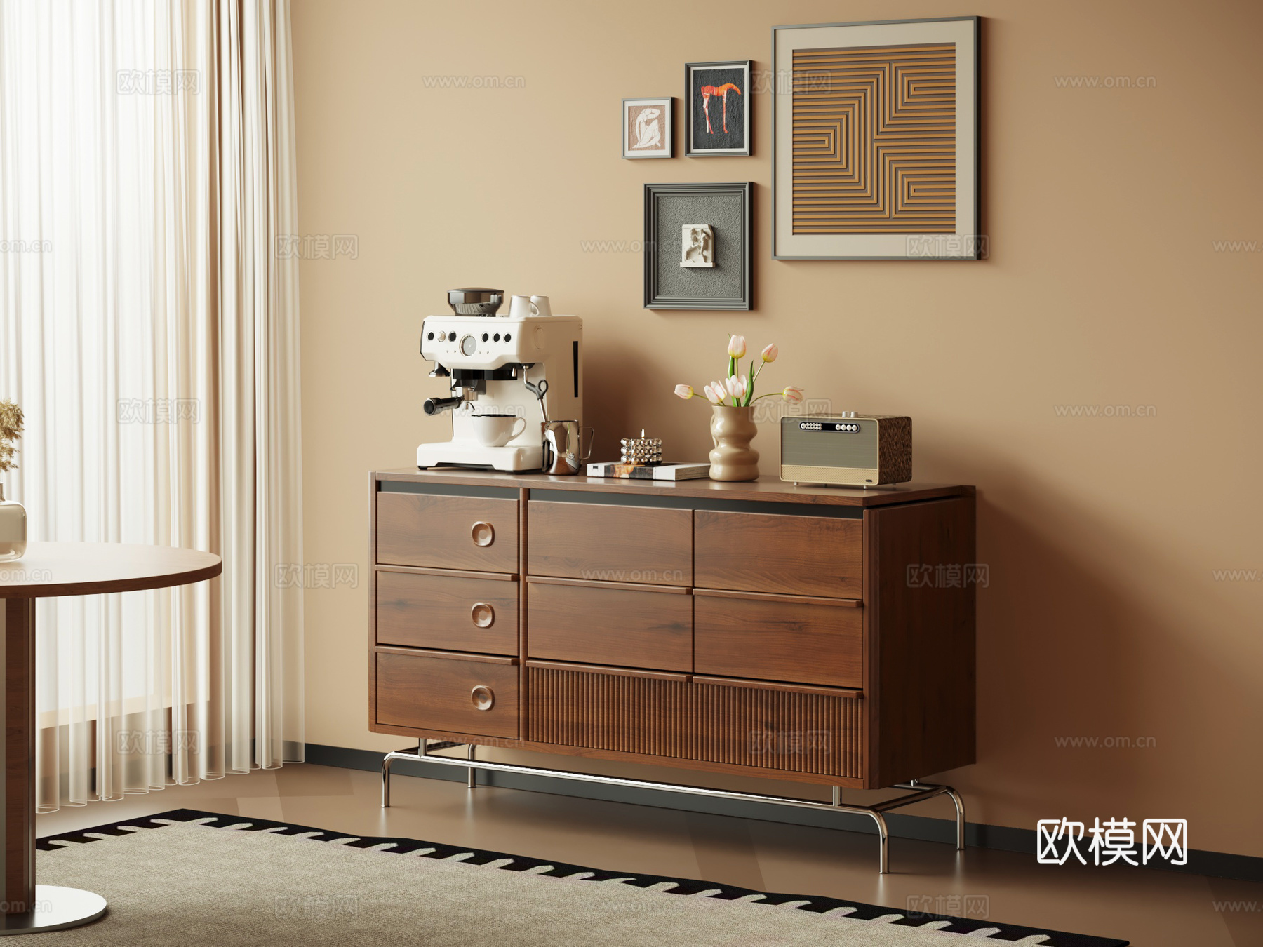 中古风餐边柜 玄关柜su模型
