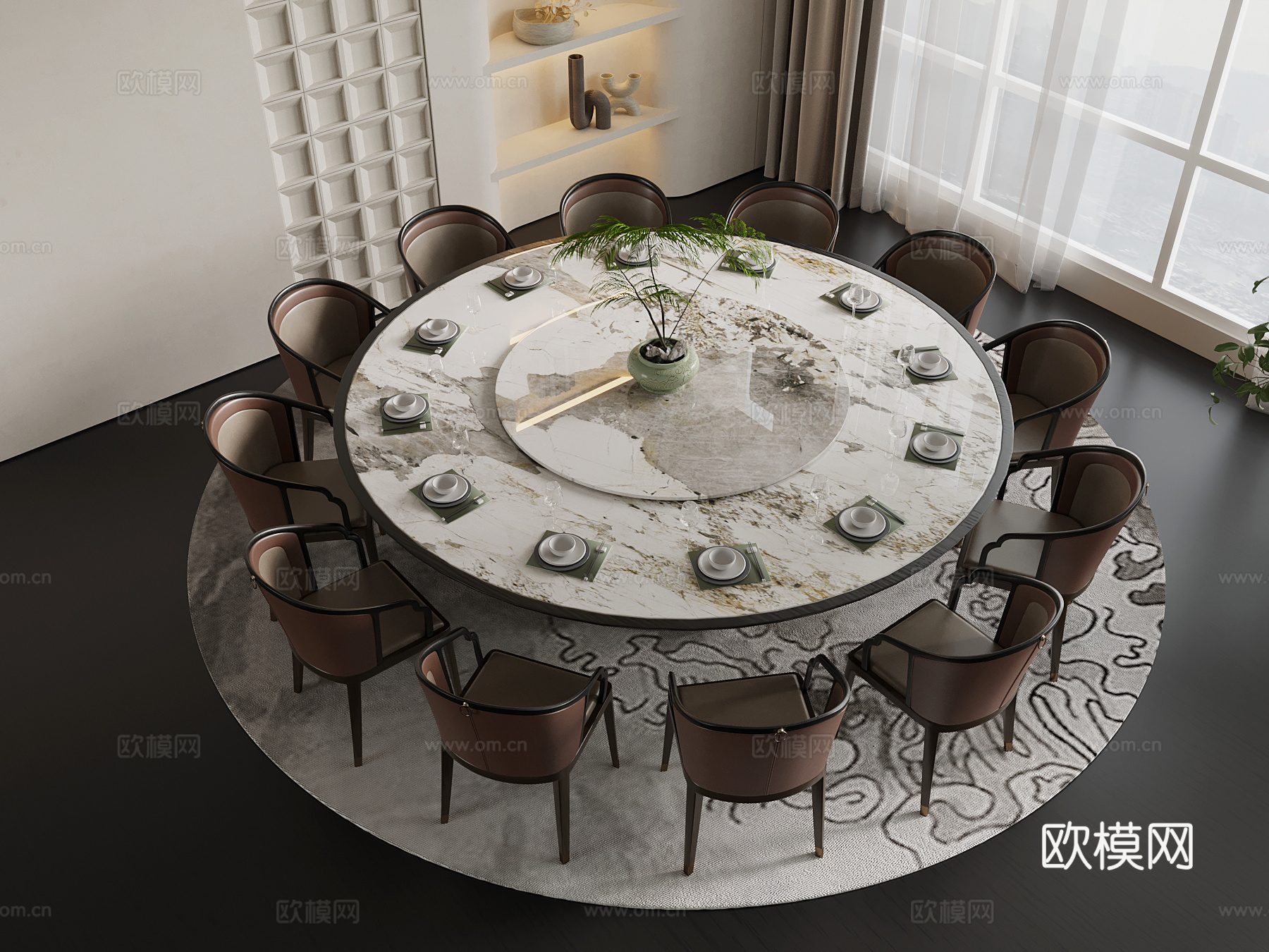 新中式餐桌椅su模型