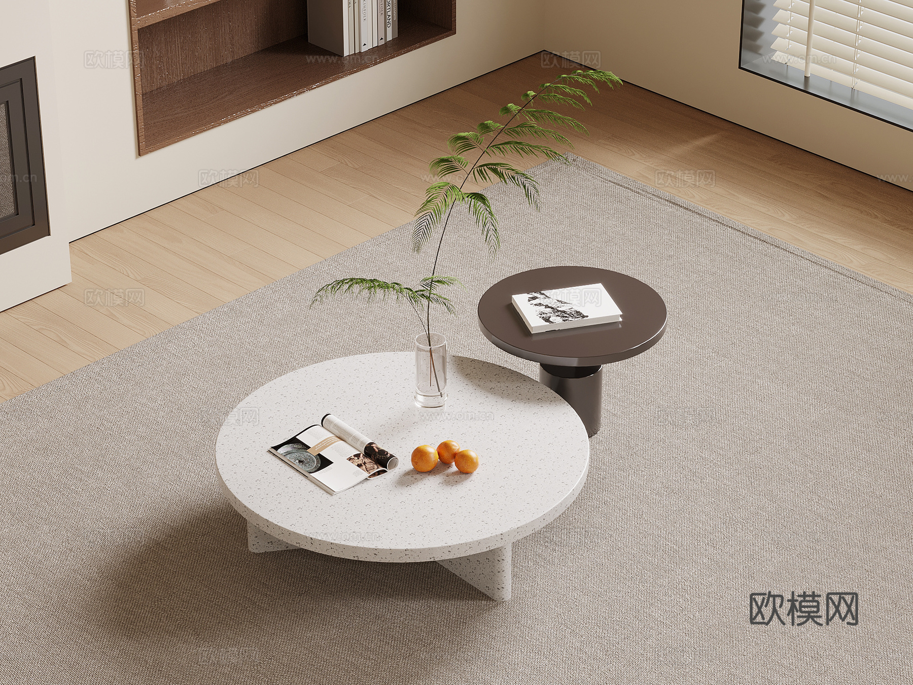 现代茶几 圆形茶几 子母几su模型
