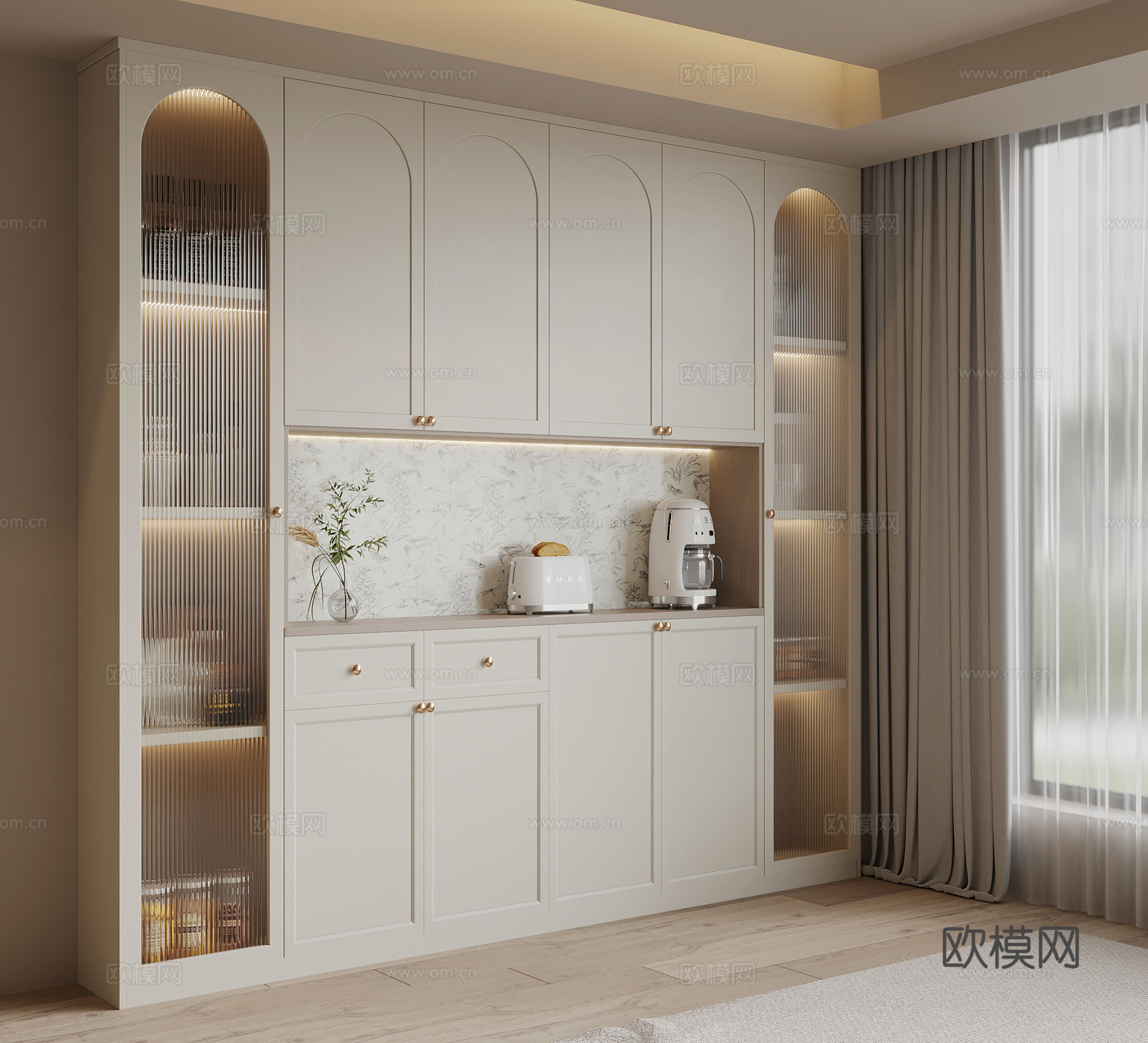 法式奶油风酒柜 餐边柜su模型