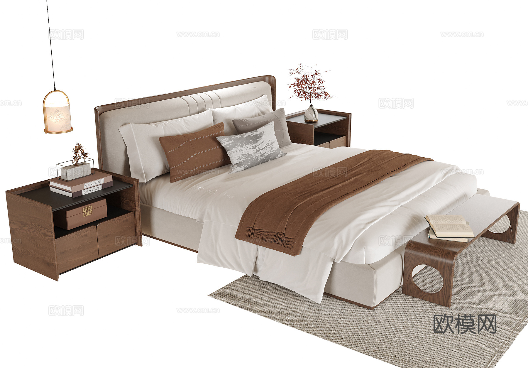 现代双人床 床头柜su模型