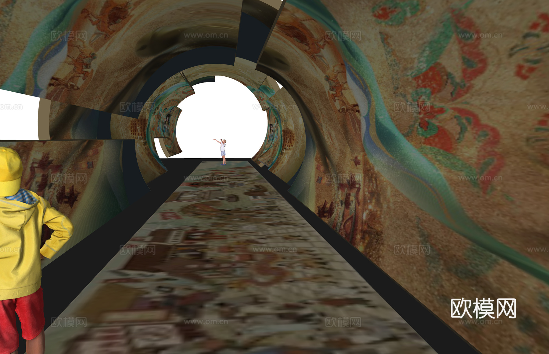 长廊 中式 博物馆 展厅 大唐 壁画 艺术 古风 工装 模型su模型